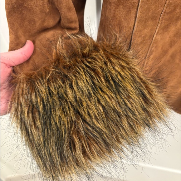 Vintage Y2K Leather Faux Fur Embroidered Together Penny Lane Coat Tag Size 14 - Picture 3 of 16